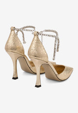 Jimmy Choo Stevie 100 Crystal-Embellished Metallic Pumps STEVIE 100 GZB GOLD Gold