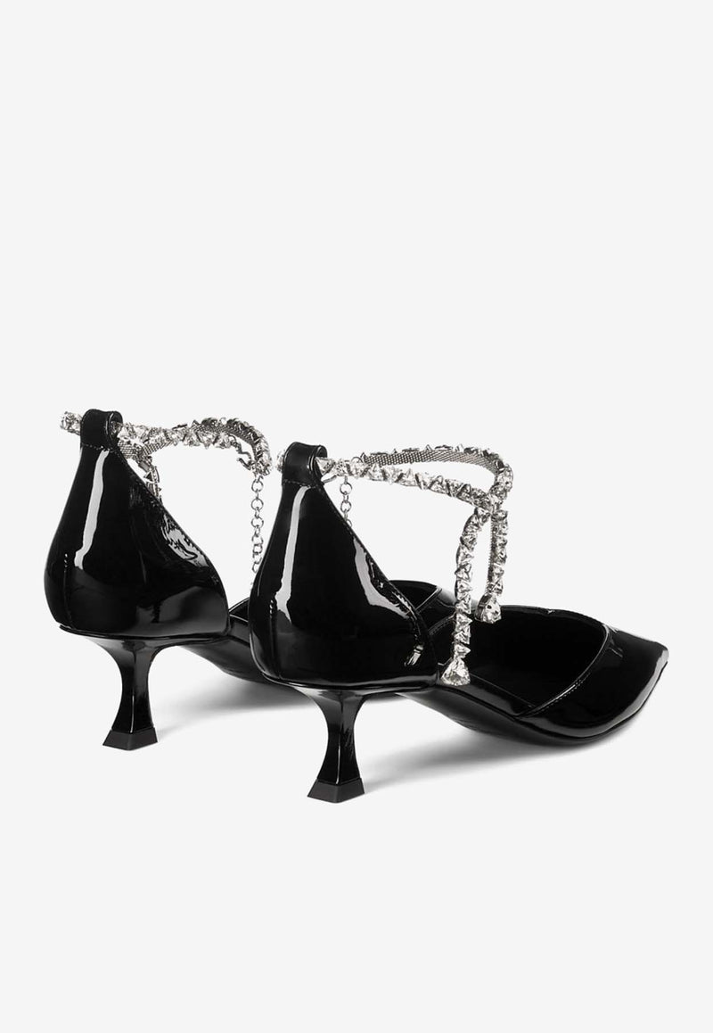 Jimmy Choo Stevie 50 Crystal-Embellished Pumps in Patent Leather STEVIE 50 PAT BLACK Black