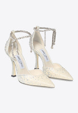 Jimmy Choo Stevie 100 Crystal Satin Pumps Ivory STEVIE 100 DKX IVORY/CRYSTAL