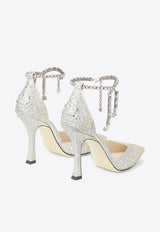 Jimmy Choo Stevie 100 Crystal Satin Pumps Ivory STEVIE 100 DKX IVORY/CRYSTAL