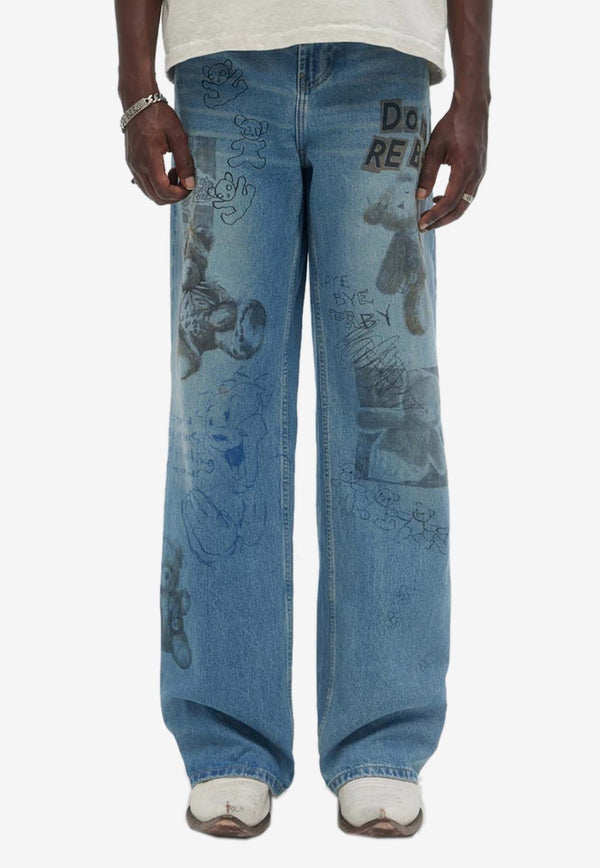 Dom Rebel Stuffy Printed Bootcut Jeans Blue STUFFYBOOTCUT JEANSDENIM