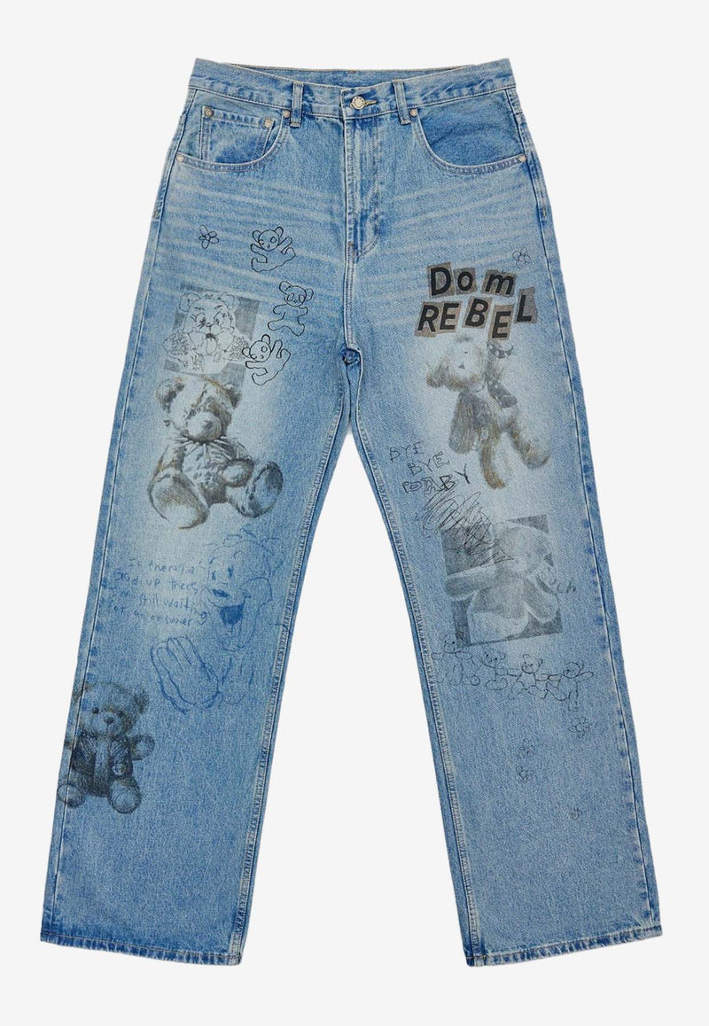 Dom Rebel Stuffy Printed Bootcut Jeans Blue STUFFYBOOTCUT JEANSDENIM