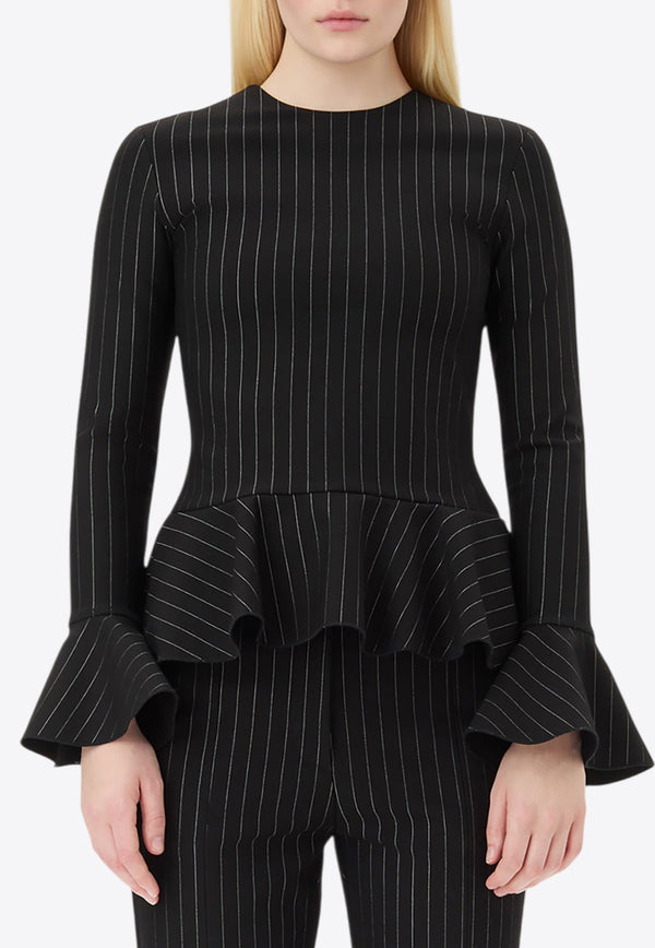 GANNI Compact Stripe Jersey Peplum Blouse Black T4085BLACK