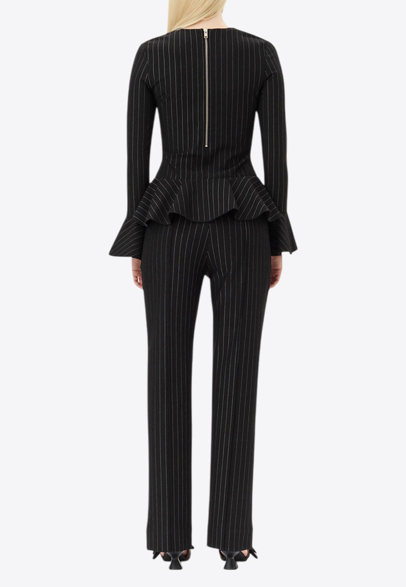 GANNI Stripe Mid-Waist Tailored Pants Black T4100BLACK