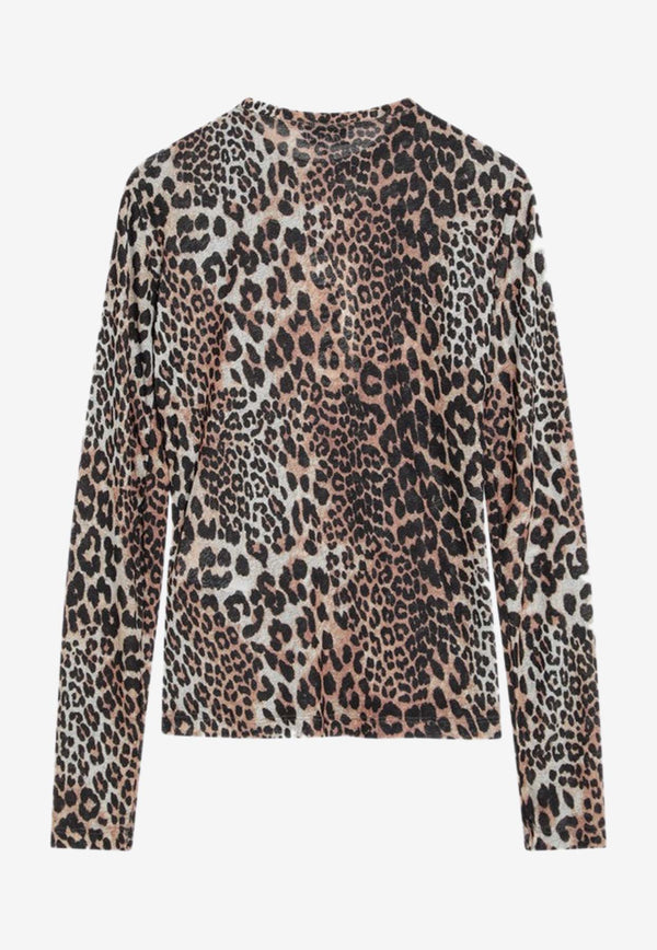 GANNI Leopard Printed Long-Sleeved T-shirt Brown T42083693/Q_GAN-943