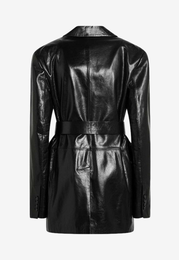 Sportmax Teoria Belted Leather Jacket Black TEORIALE/Q_SPORM-002