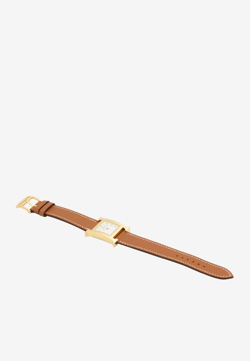 Hermès Small Heure H 25mm Watch in Epsom Single Tour Strap with Gold-Plated Steel Case