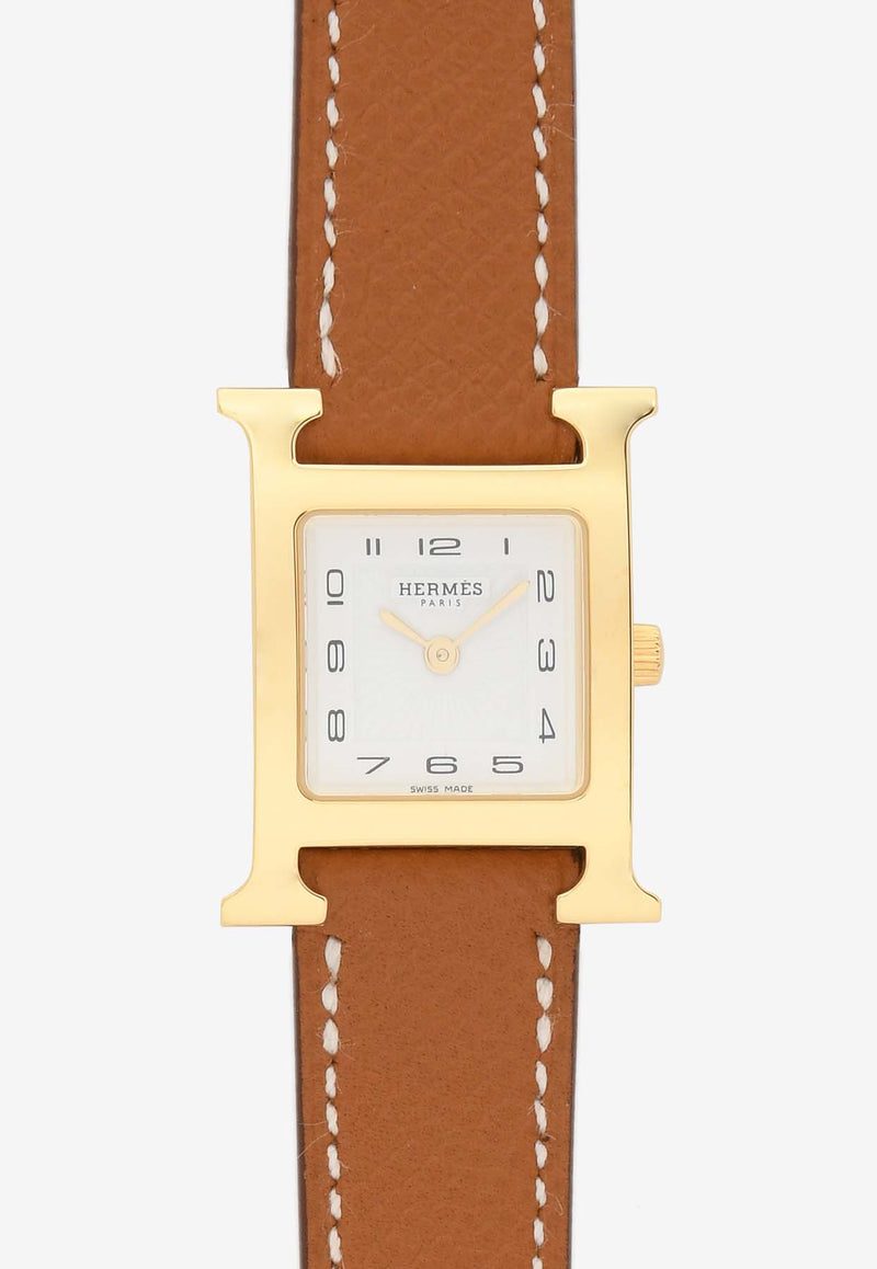 Hermès Small Heure H 25mm Watch in Epsom Single Tour Strap with Gold-Plated Steel Case