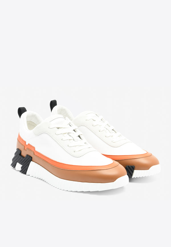 Hermès Bouncing Low-Top Sneakers in White Knit, Calfskin and Suede