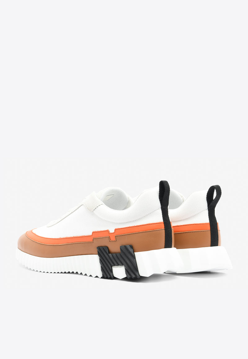 Hermès Bouncing Low-Top Sneakers in White Knit, Calfskin and Suede