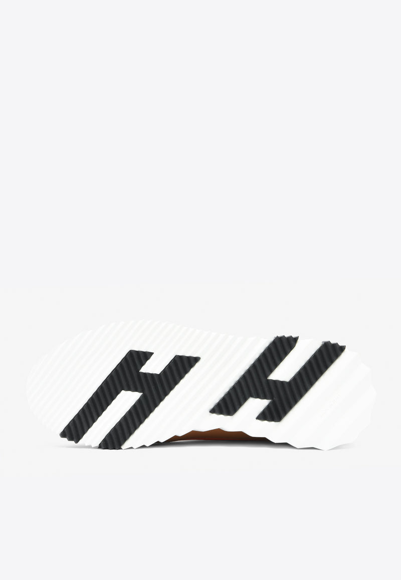 Hermès Bouncing Low-Top Sneakers in White Knit, Calfskin and Suede