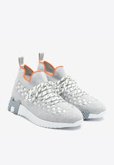 Hermès Flex Slip-On Sneakers in Gris Silex Mottled Knit with Braised Bolduc