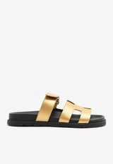 Hermès Chypre Sandals in Dore Metallic Grained Goatskin