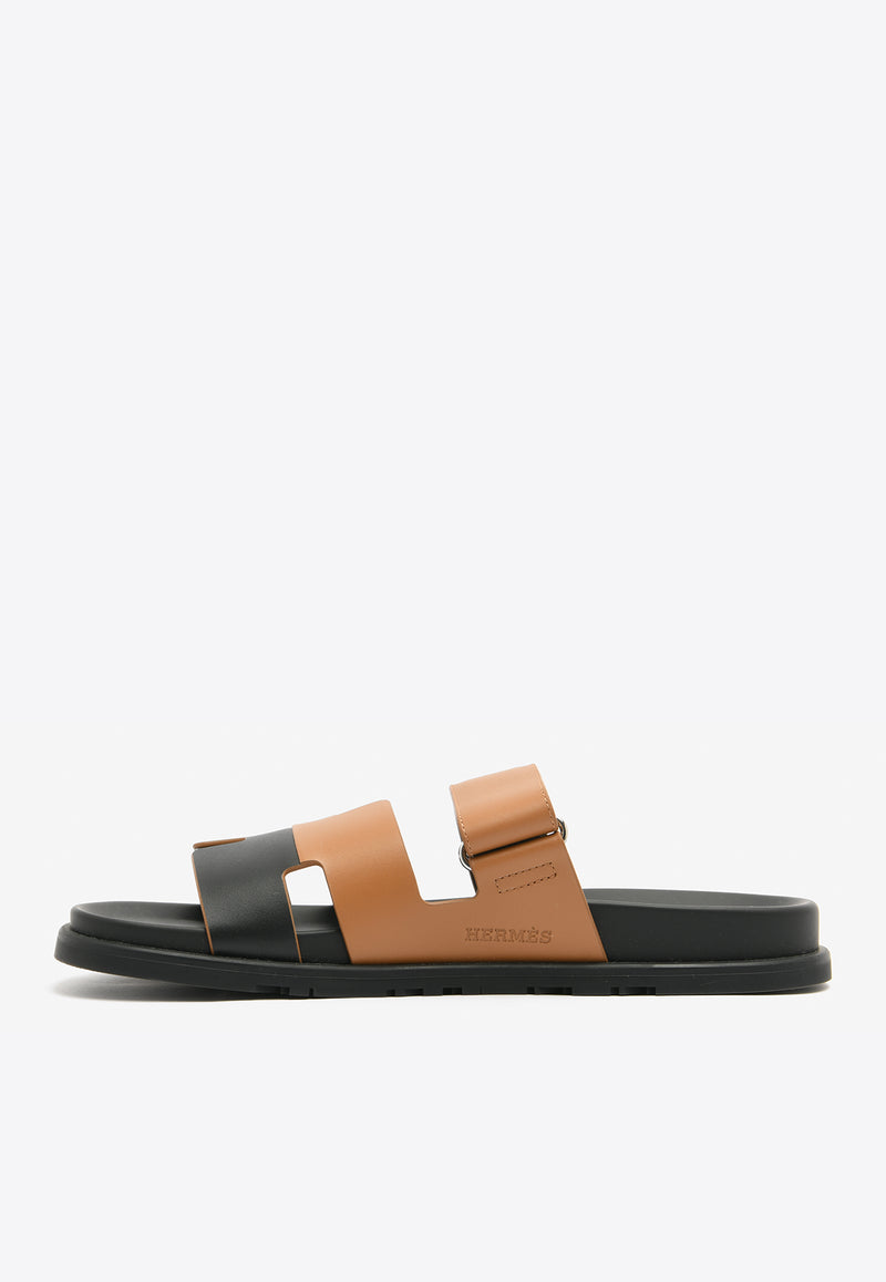 Hermès Chypre Sandals in Naturel and Black Calfskin