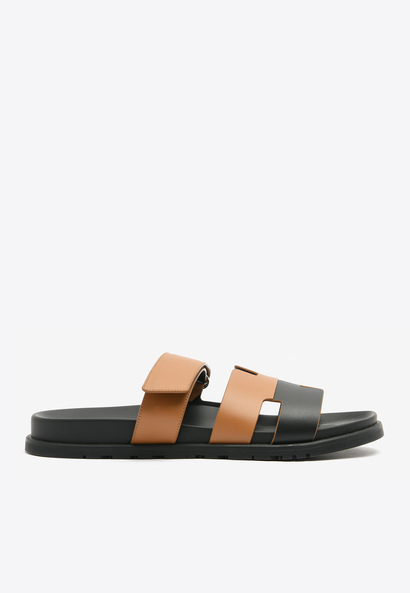 Hermès Chypre Sandals in Naturel and Black Calfskin