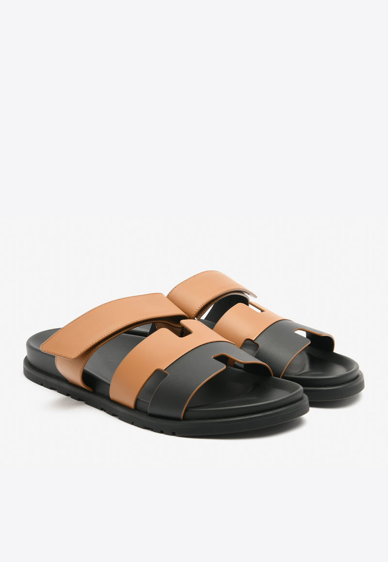 Hermès Chypre Sandals in Naturel and Black Calfskin