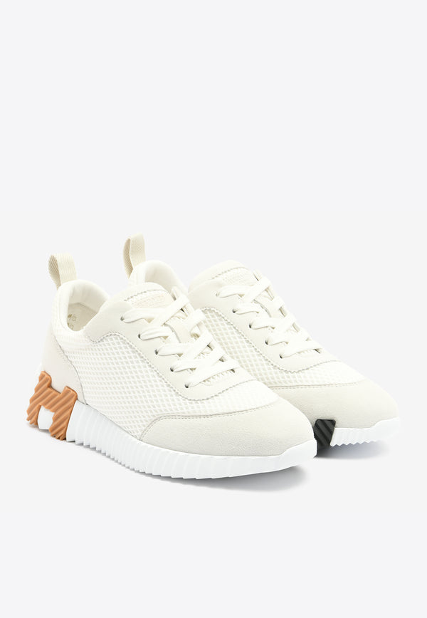 Hermès Bouncing Low-Top Sneakers in White Mesh and Suede