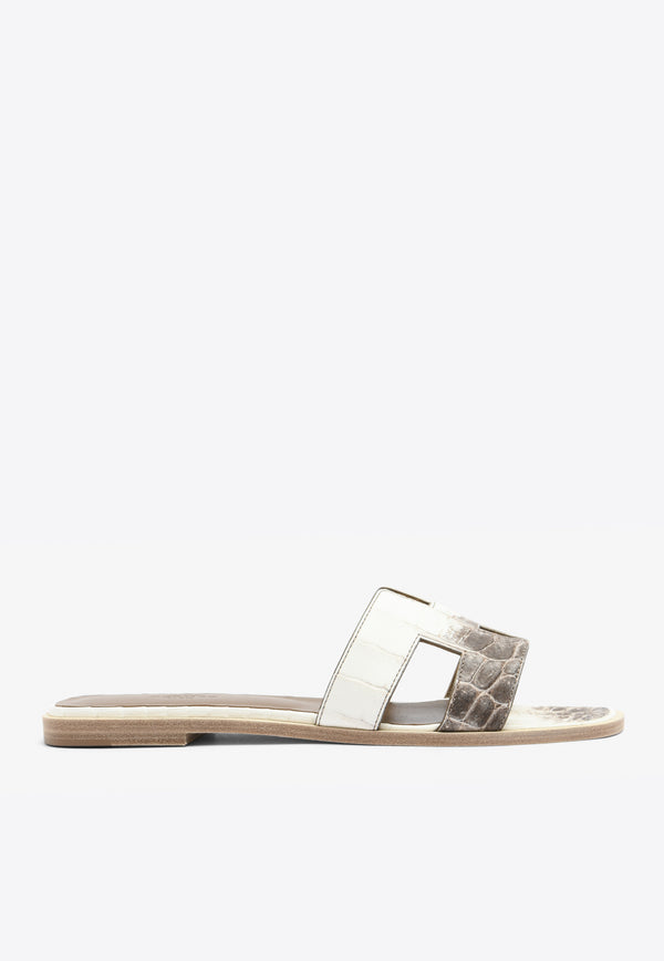 Hermès Oran H Cut-Out Sandals in White Himalaya Matte Nilo Crocodile