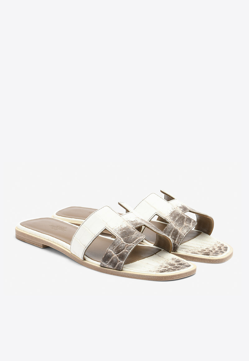 Hermès Oran H Cut-Out Sandals in White Himalaya Matte Nilo Crocodile