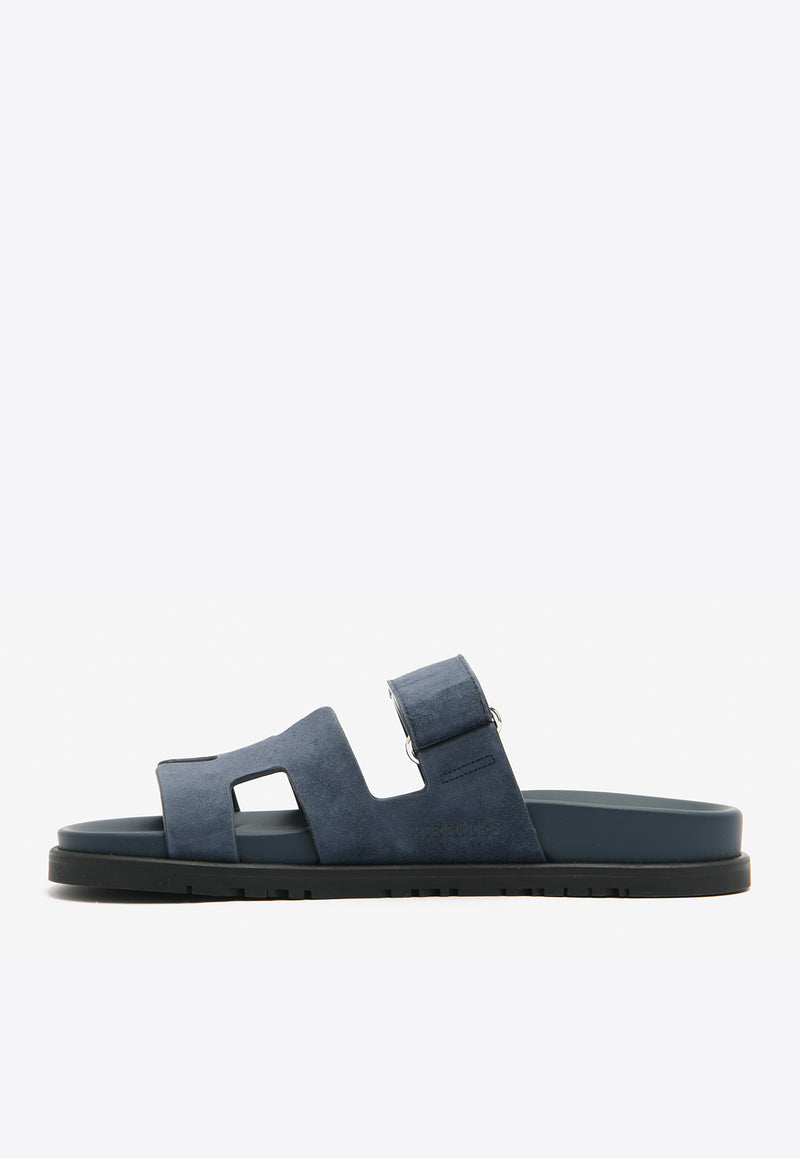 Hermès Chypre Sandals in Bleu Celeste Suede Leather