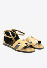 Hermès Santorini Sandals in Dore Metallic Grained Goatskin