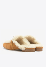 Hermès Oz Flat Mules in Naturel Suede and Ecru Shearling with Palladium Kelly Buckle OZFMNSESPHWHER