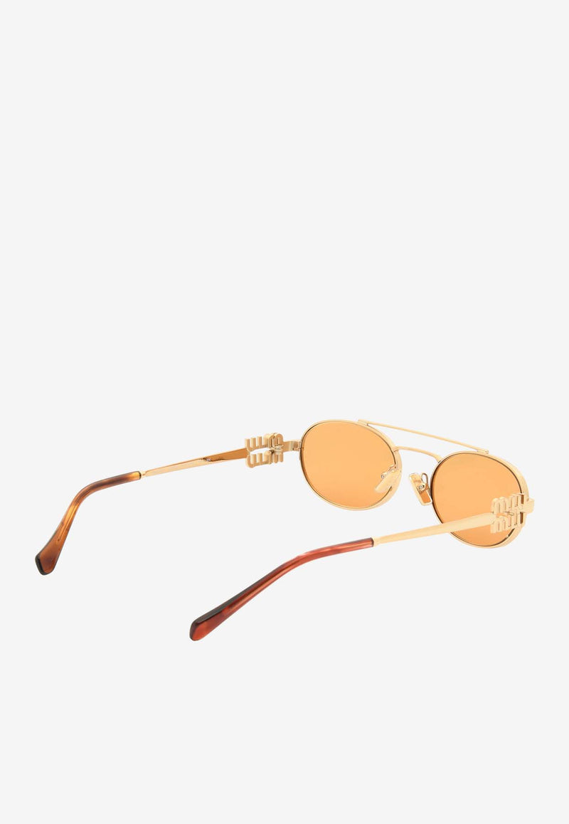 Miu Miu Logo Lettering Oval Sunglasses Gold 0MU54ZSGOLD