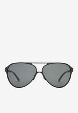 Saint Laurent Engraved Logo Aviator Sunglasses Gray SL734BLACK