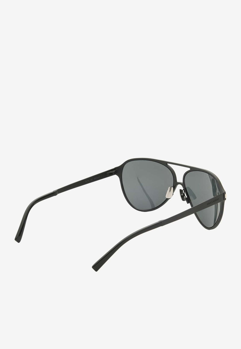 Saint Laurent Engraved Logo Aviator Sunglasses Gray SL734BLACK