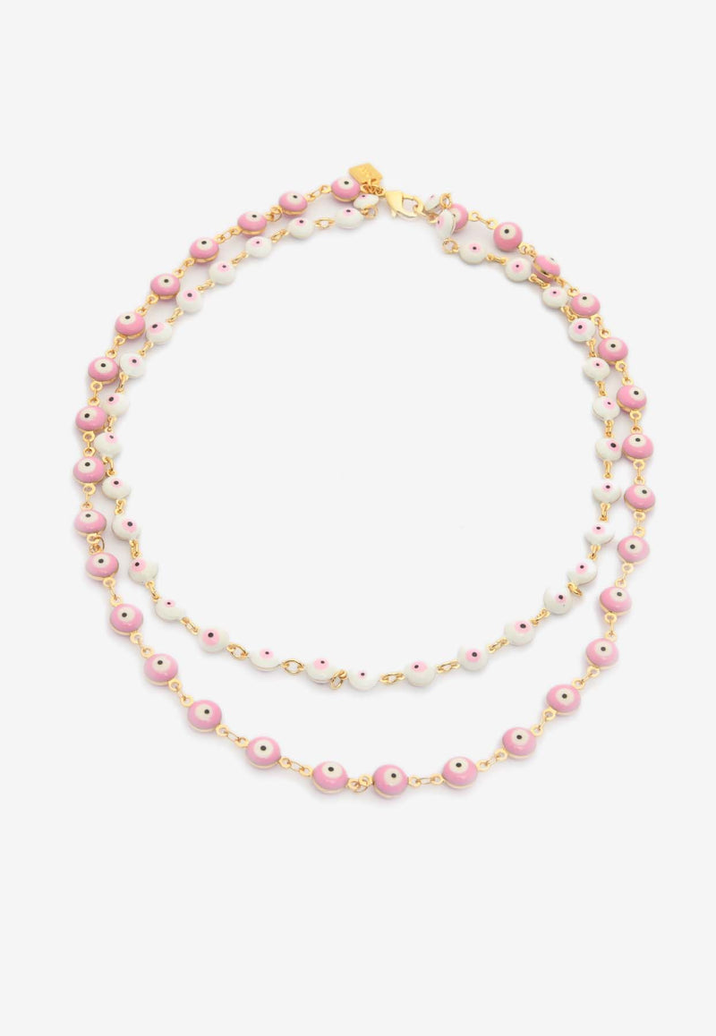 Crystal Haze Jewelry Nazar Chain Layered Necklace Pink NAZARNECKLACE CANDY PINKPINK