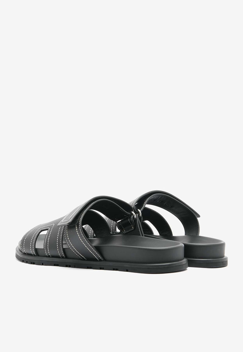 Hermès Chypre Techno Sandals in Black Calfskin