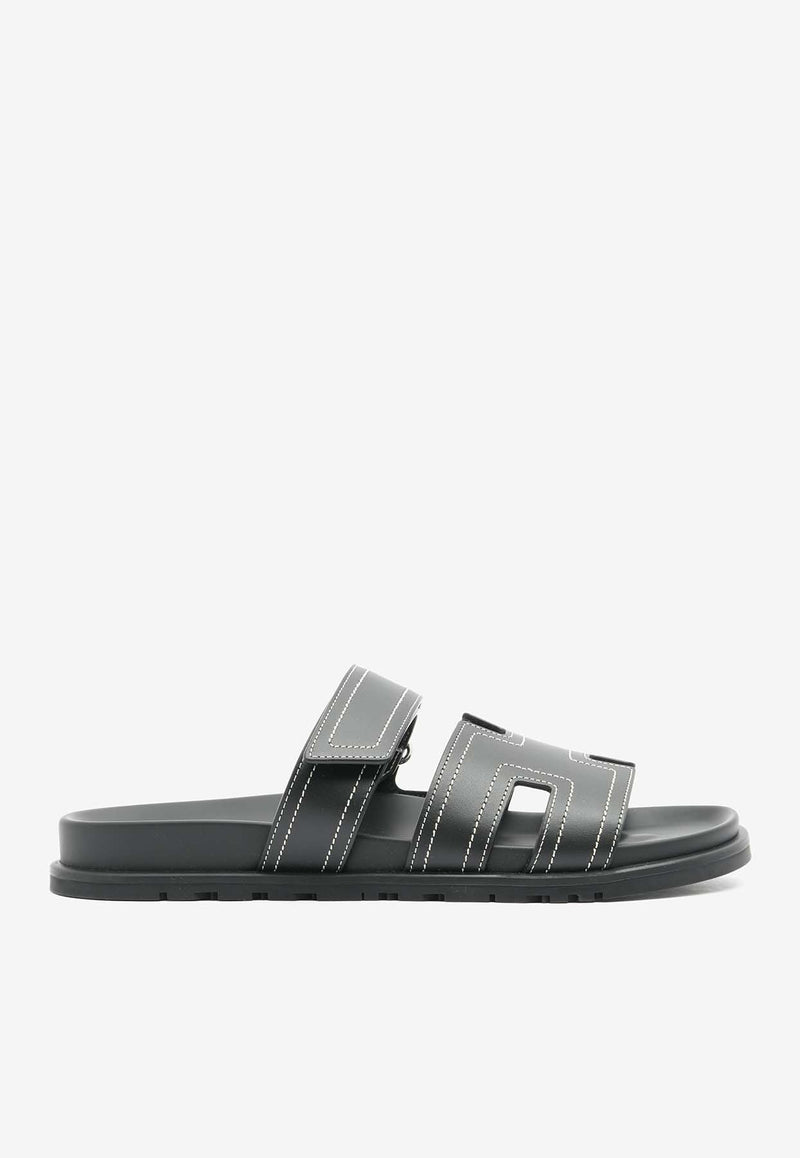 Hermès Chypre Techno Sandals in Black Calfskin