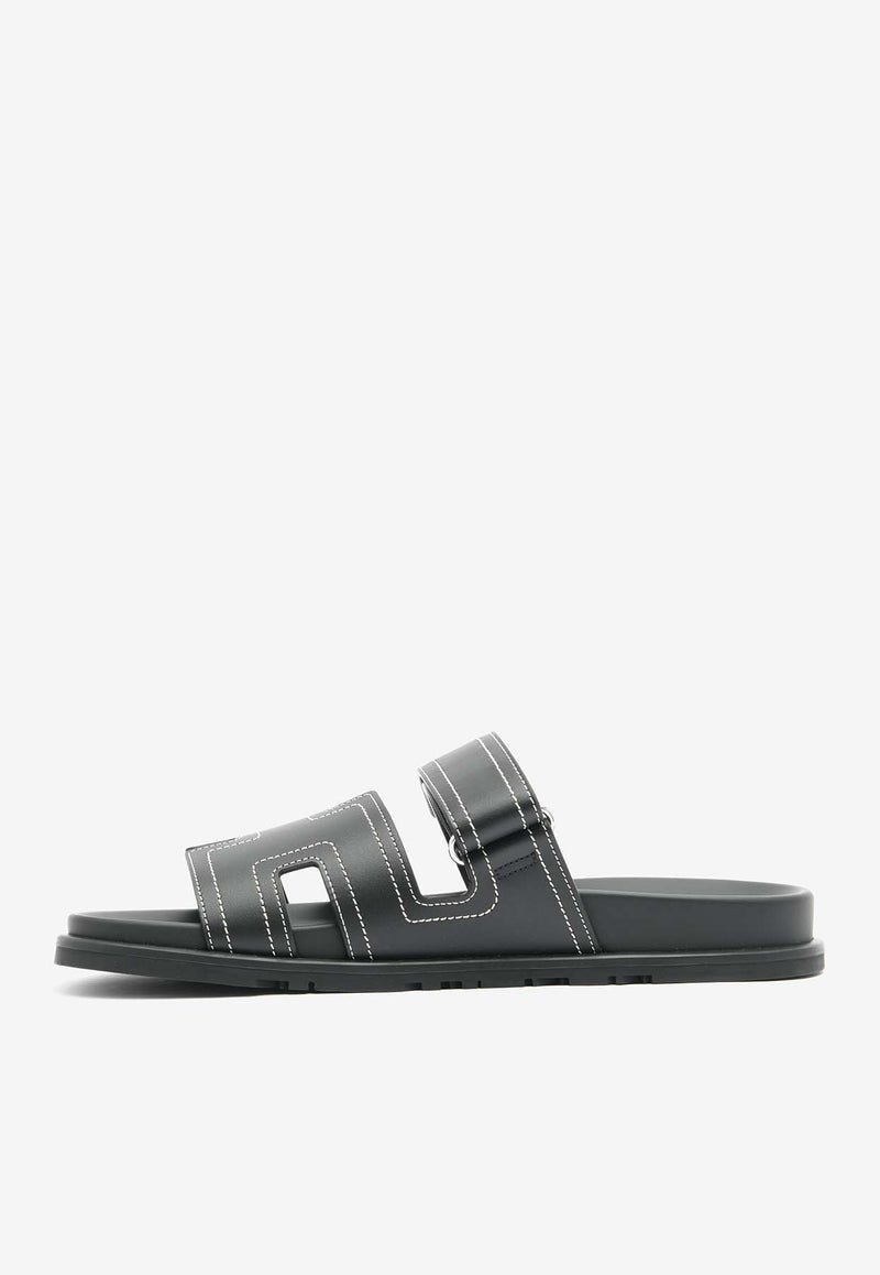 Hermès Chypre Techno Sandals in Black Calfskin