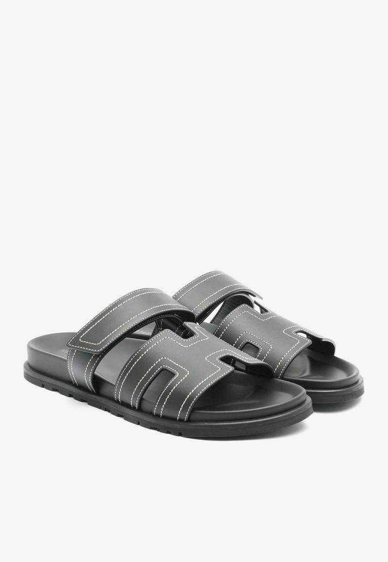 Hermès Chypre Techno Sandals in Black Calfskin