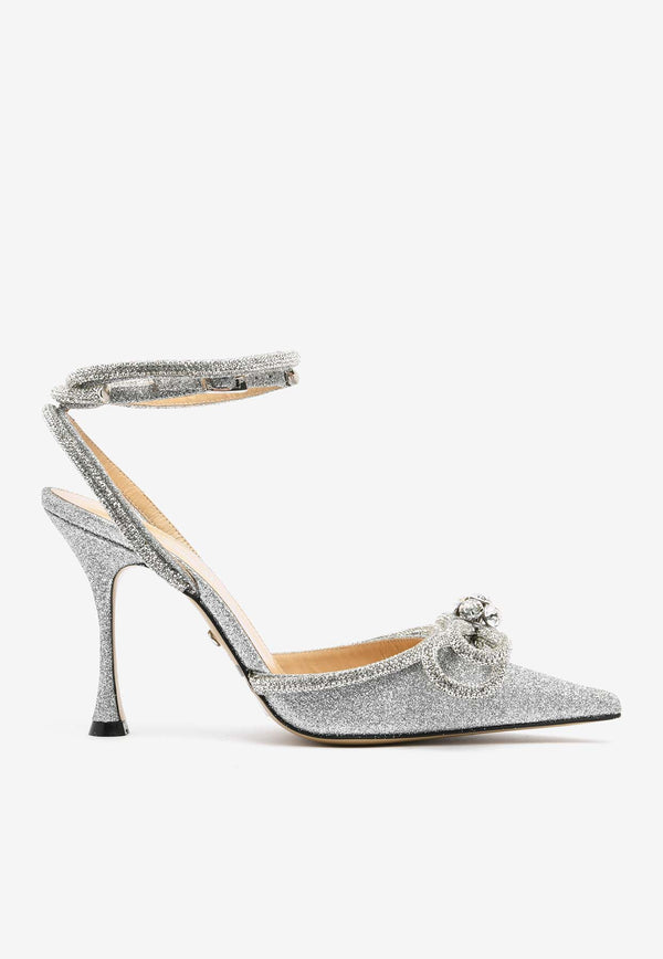 Mach 
Mach Double Bow 100 Glittered Pumps Silver SS21- 2204SILVER