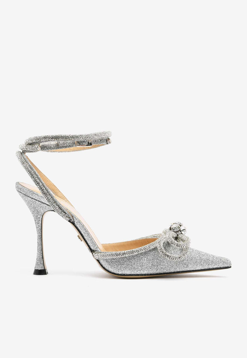 Mach 
Mach Double Bow 100 Glittered Pumps Silver SS21- 2204SILVER