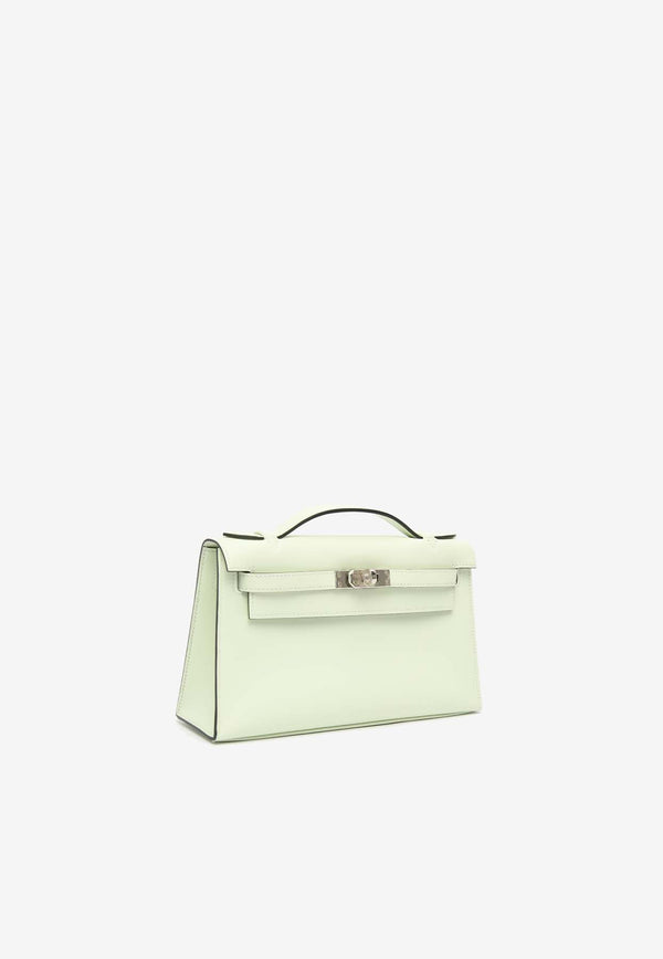 Hermès Kelly Pochette Clutch Bag in Vert Fizz Swift with Palladium Hardware