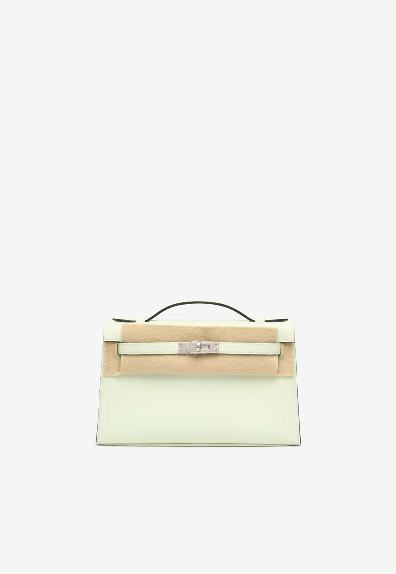 Hermès Kelly Pochette Clutch Bag in Vert Fizz Swift with Palladium Hardware