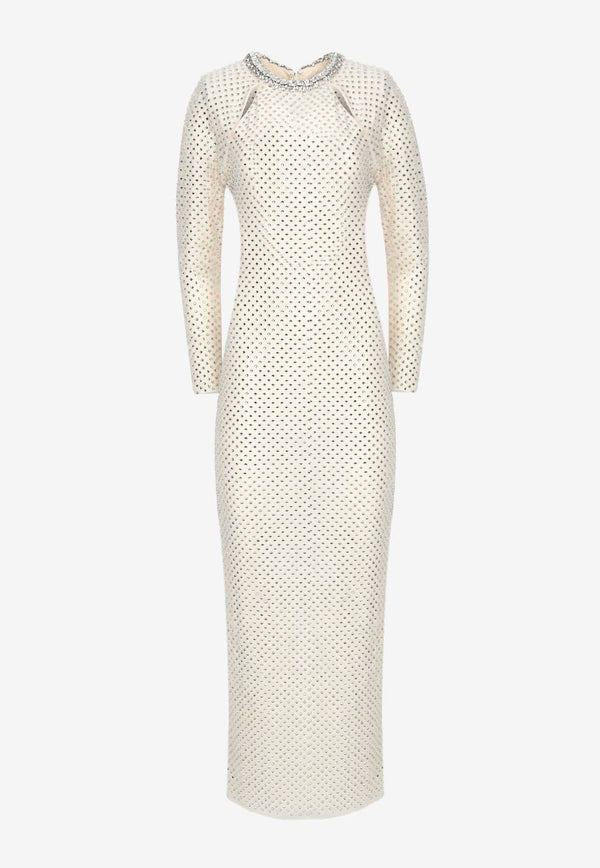 Self-Portrait Crystal Mesh Cut-Out Gown Cream SC24-963X-CCREAM