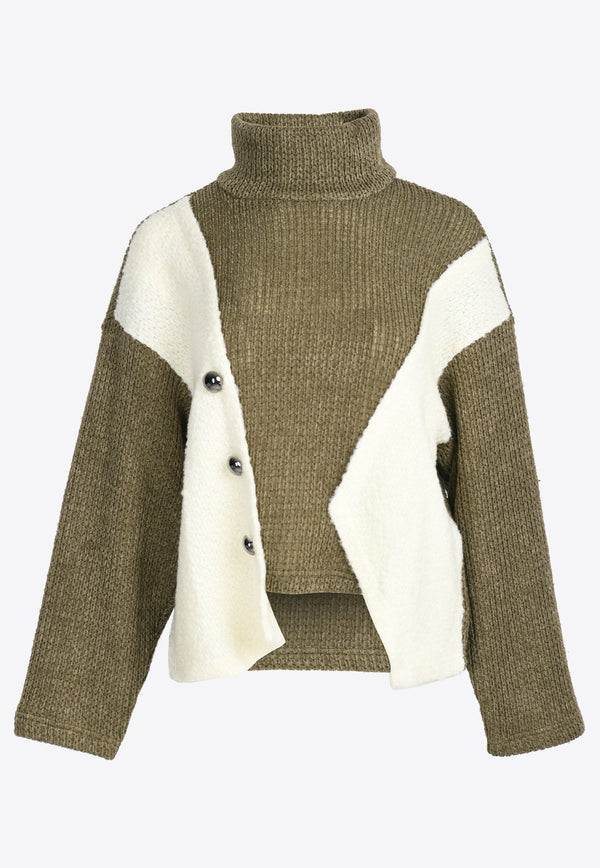 LIE Paneled Knit Turtleneck Sweater Khaki I41B10KHAKI