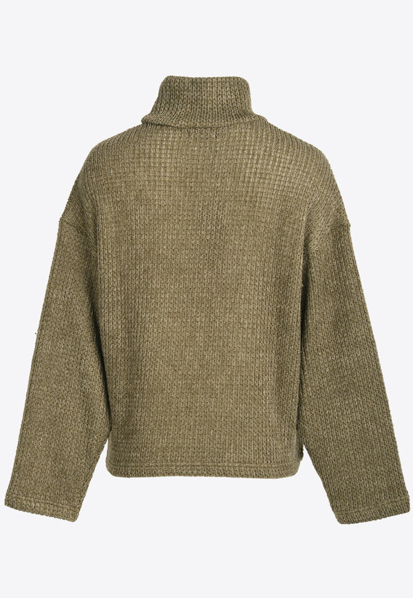 LIE Paneled Knit Turtleneck Sweater Khaki I41B10KHAKI