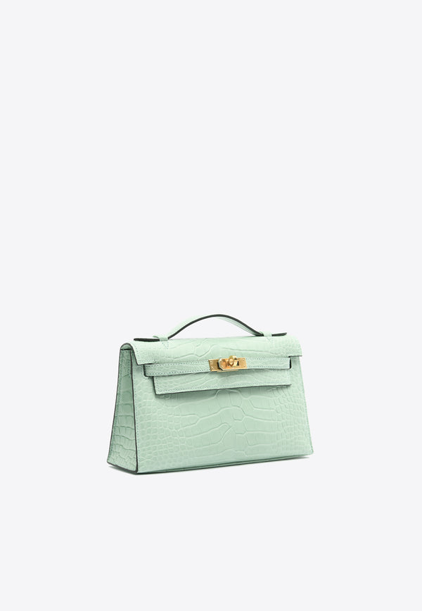 Hermès Kelly Pochette Clutch Bag in Vert d
Eau Matte Alligator with Gold Hardware