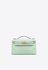 Hermès Kelly Pochette Clutch Bag in Vert d
Eau Matte Alligator with Gold Hardware