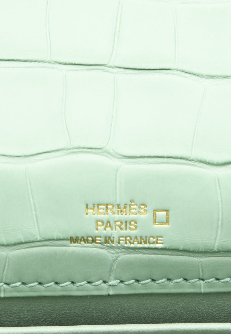 Hermès Kelly Pochette Clutch Bag in Vert d
Eau Matte Alligator with Gold Hardware