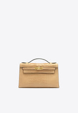 Hermès Kelly Pochette Clutch Bag in Chai Matte Alligator with Gold Hardware