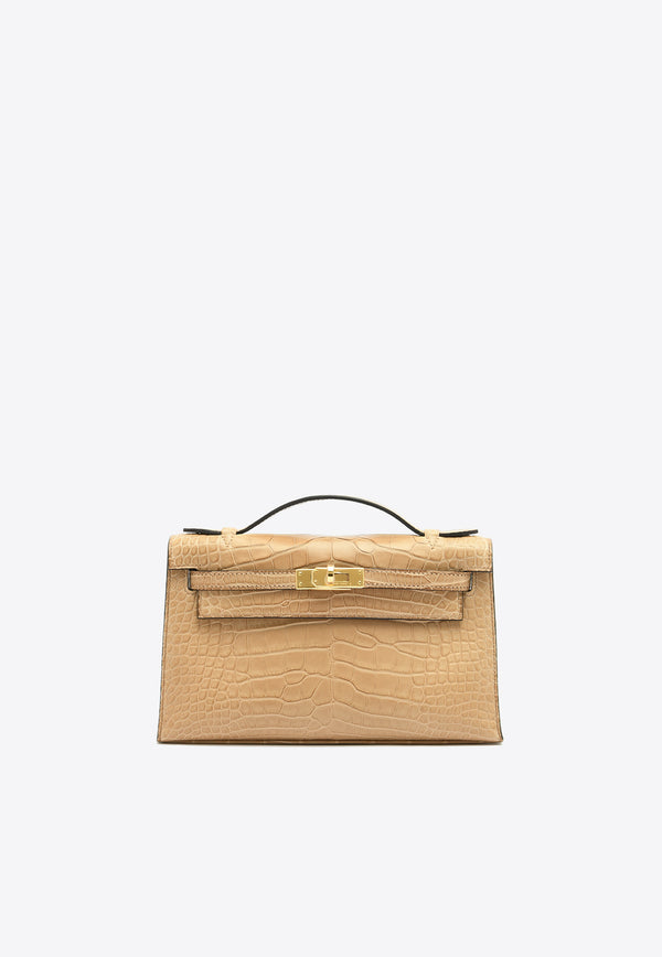 Hermès Kelly Pochette Clutch Bag in Chai Matte Alligator with Gold Hardware