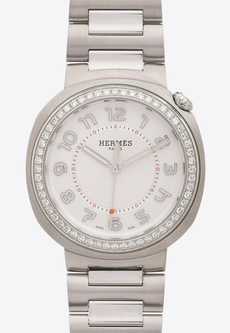 Hermès Large Hermès Cut 36mm Watch in Single Tour Bracelet and Diamond Bezel