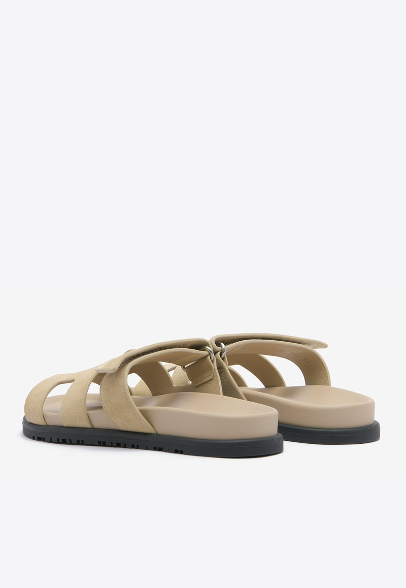 Hermès Chypre Sandals in Beige Lin Suede Leather