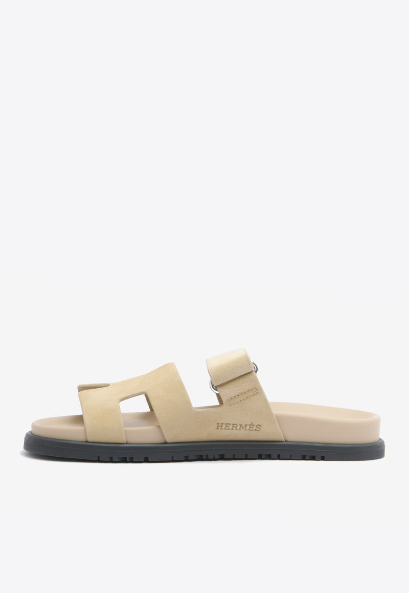 Hermès Chypre Sandals in Beige Lin Suede Leather