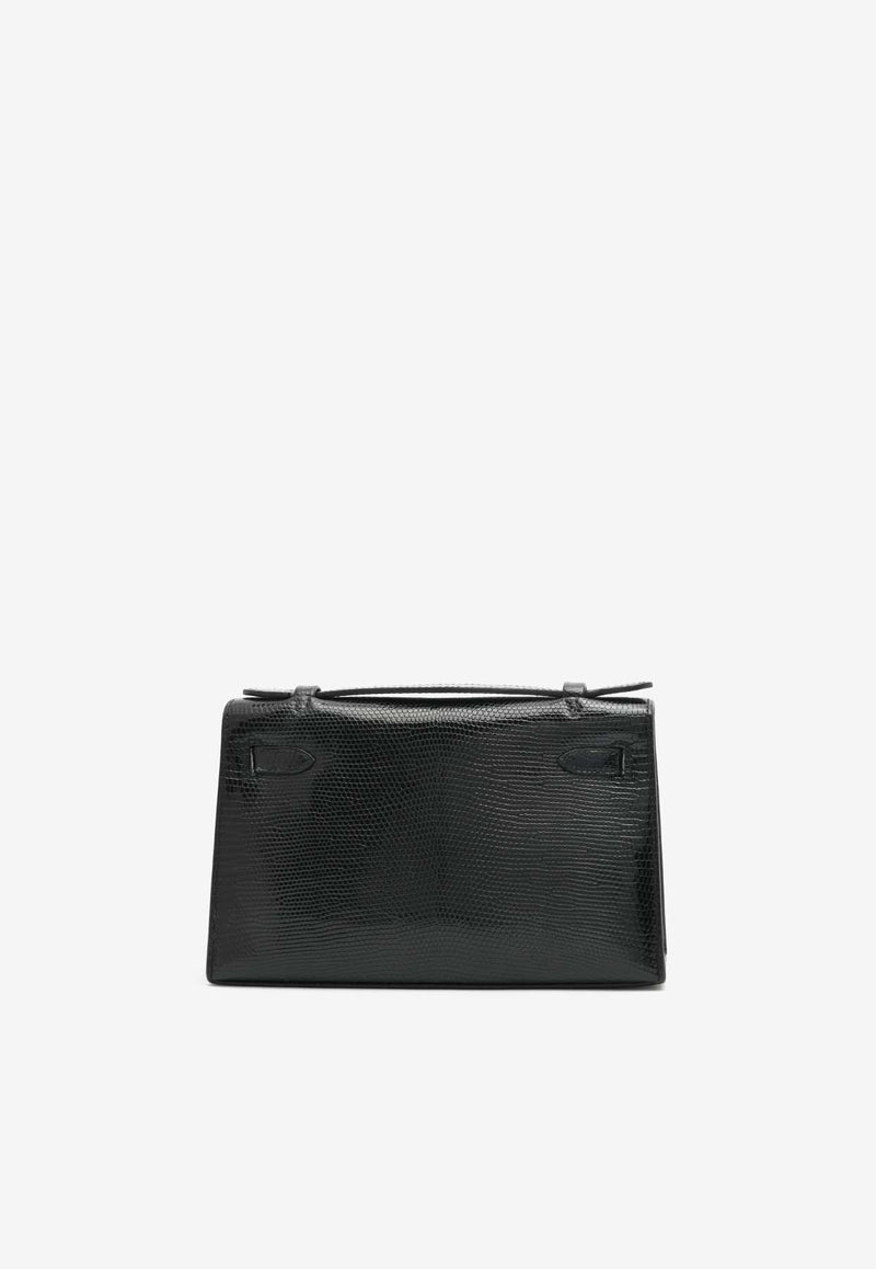 Hermès Kelly Pochette Clutch Bag in Black Shiny Nilo Lizard with Gold Hardware